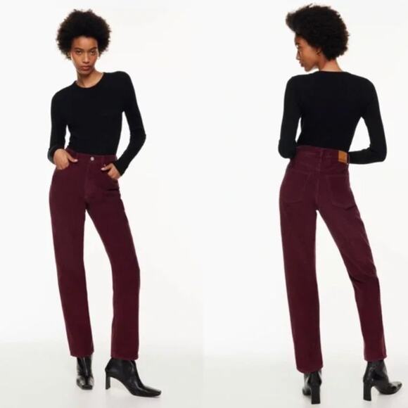 DENIM FORUM x ARITZIA The High Rise Loose Corduroy Jeans Spiced Burgundy {R52} - Picture 1 of 5